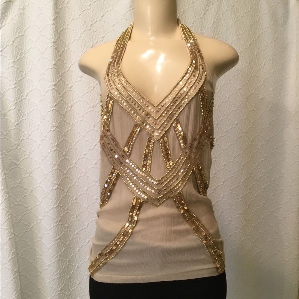 Marciano Gold Sequin Halter Top